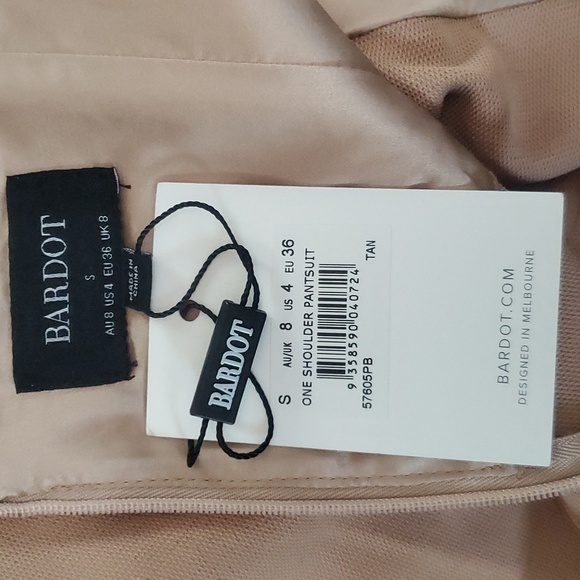 NWT Bardot one shoulder pantsuit tan jumpsuit size 4 - Picture 9 of 13